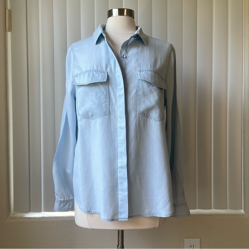 Ninety One 91 Womens Button Down Striped Blue Cotton Western Shirt Size: M